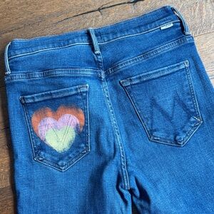 MOTHER Blue Jeans with Colorful Heart Design